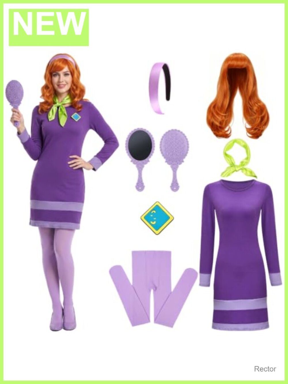Adult Women's Purple Mod Dress 8-Piece Daphne Costume Set with Wig